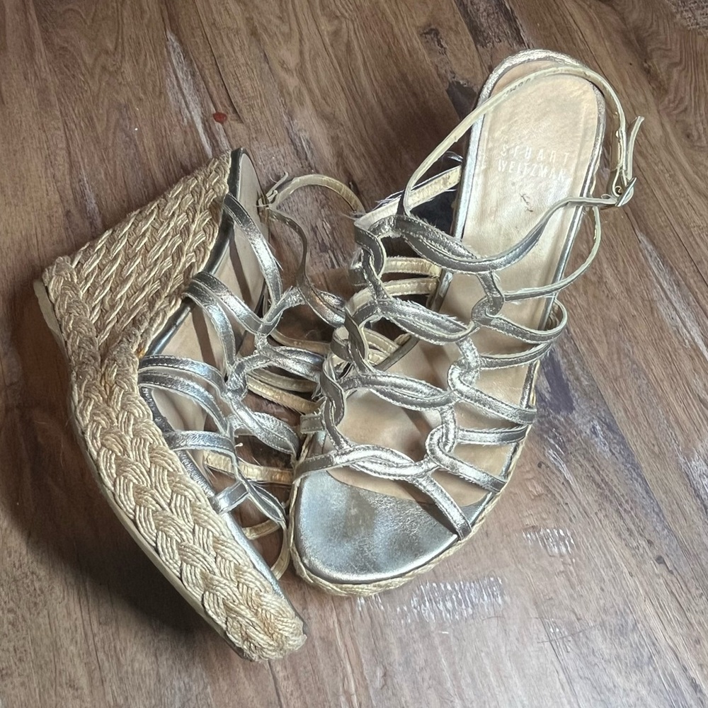 Stuart Weitzman 8 M Wedge Heels Jute Braided Open Toe Espadrille Sandal Shoes